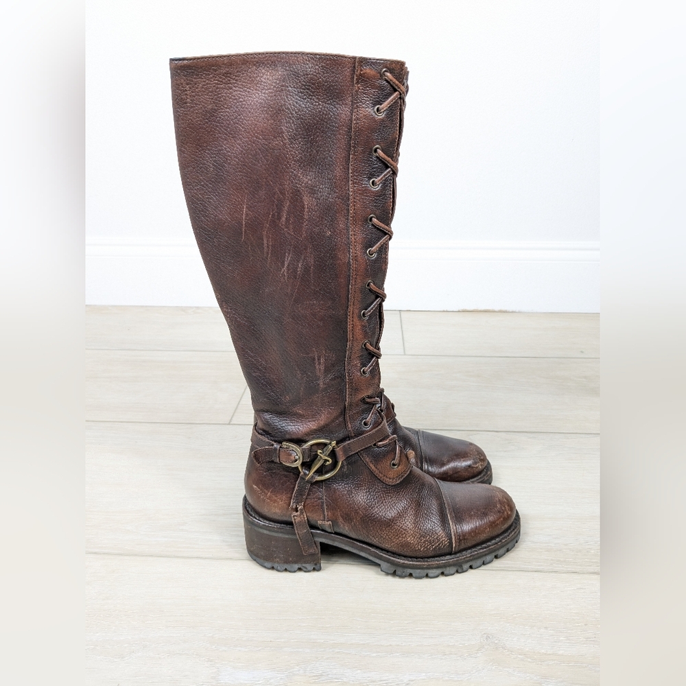 Cesare Paciotti Dagger Harness Boots Lace Up Brown Leather Combat Womens Size 35